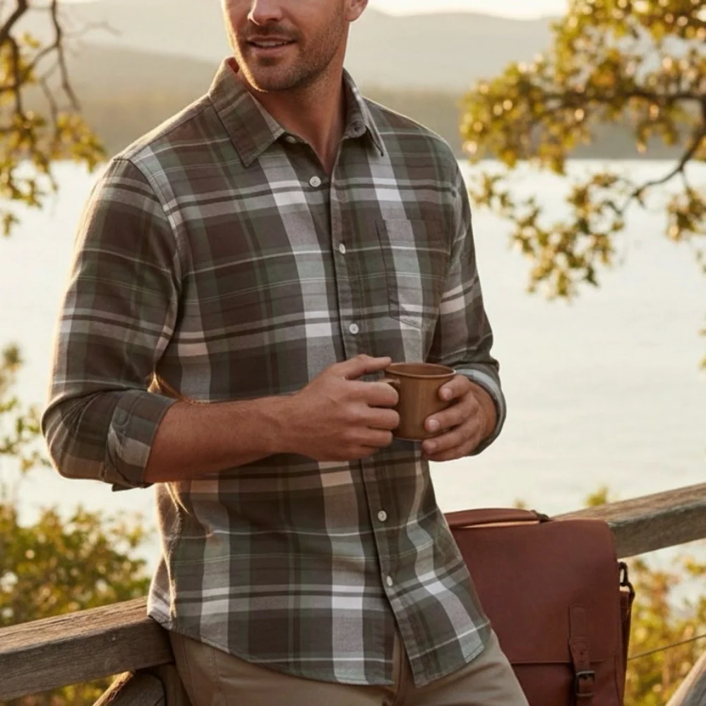 The North Face Plaid Long Sleeve Button Down Green Brown Cotton Shirt Men’s XL